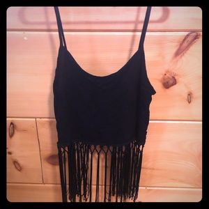 Black fringe crop top